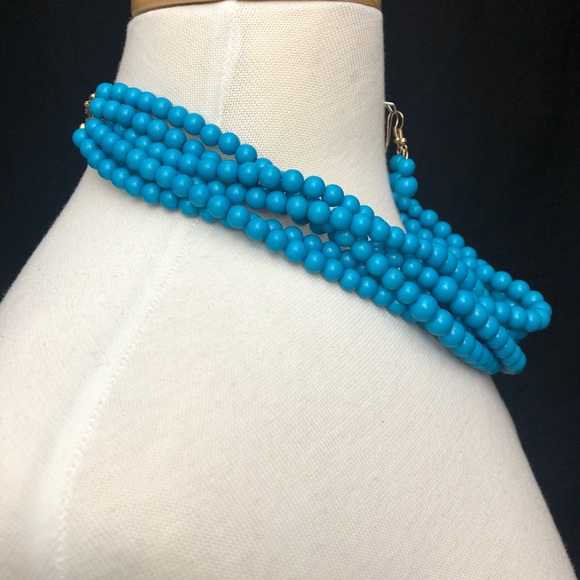 Bright Aqua Blue Beaded Necklace Earrings Set - Picture 4 of 5